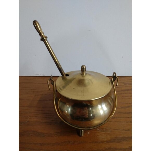 Brass Smudge Pot & Wand, Vintage Fire Starter Covered Cauldron with Pumice Stone - Picture 4 of 11